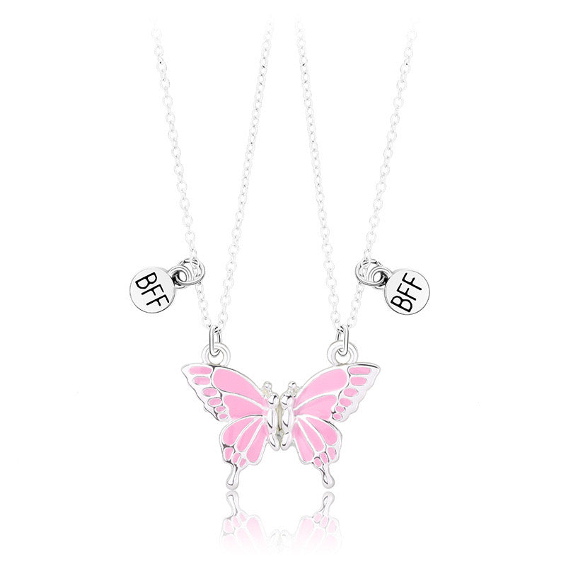 CHILDREN - Set of 2 Butterfly Friendship Necklace Chains - BFF Best Friends Forever - Fantasy - Magnetic Pendant