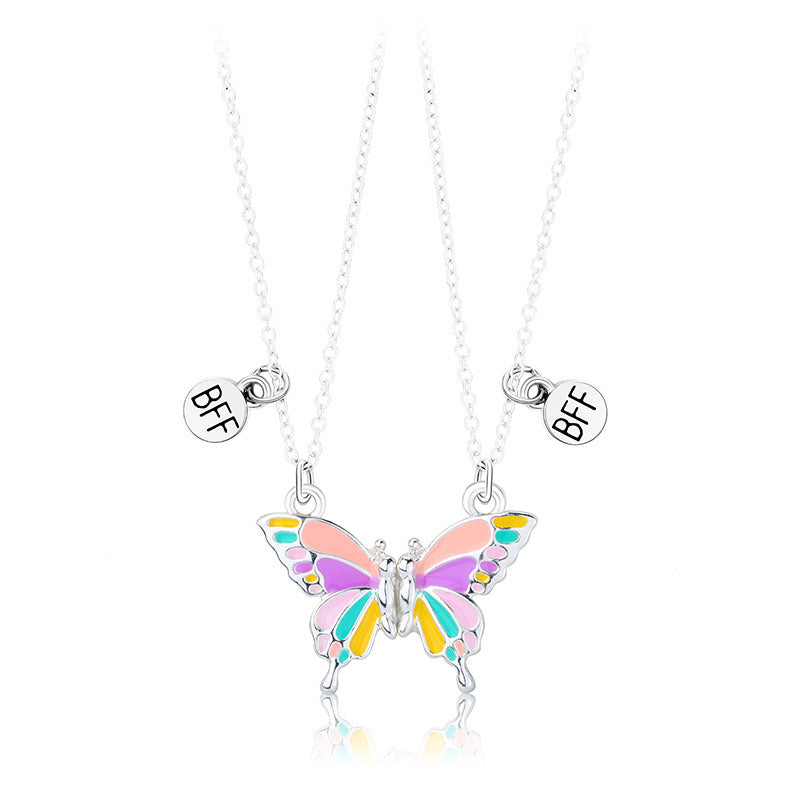 CHILDREN - Set of 2 Butterfly Friendship Necklace Chains - BFF Best Friends Forever - Fantasy - Magnetic Pendant