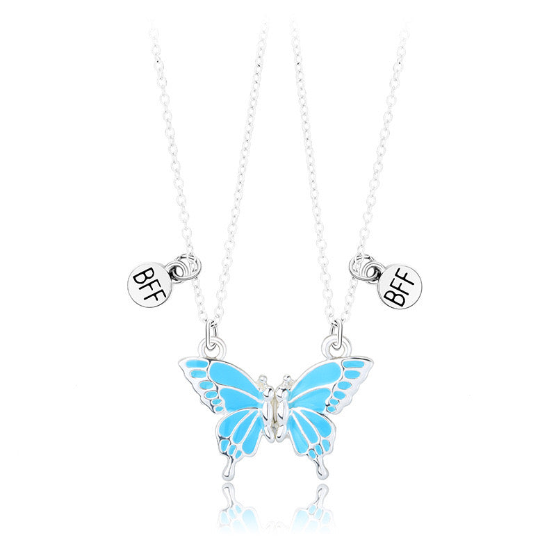 CHILDREN - Set of 2 Butterfly Friendship Necklace Chains - BFF Best Friends Forever - Fantasy - Magnetic Pendant