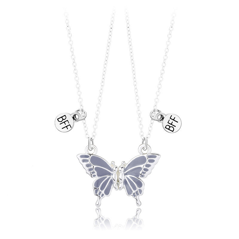 CHILDREN - Set of 2 Butterfly Friendship Necklace Chains - BFF Best Friends Forever - Fantasy - Magnetic Pendant