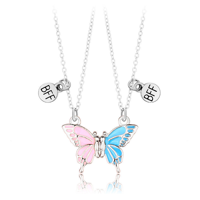 CHILDREN - Set of 2 Butterfly Friendship Necklace Chains - BFF Best Friends Forever - Fantasy - Magnetic Pendant