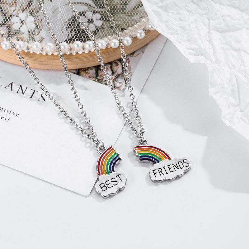 Set mit 2 Regenbogen-Wolken-Freundschaftsketten – BFF, beste Freunde für immer, Liebhaber oder Paar – Fantasie – Anhänger