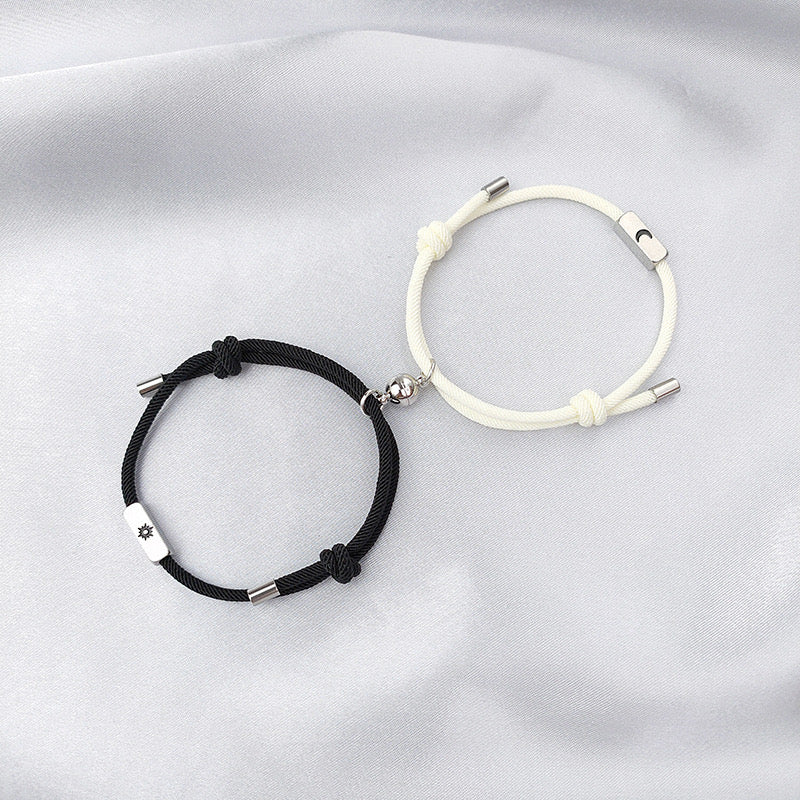 Lot de 2 Bracelets D'amitié Cordon Réglable - Lune Soleil - BFF - Best Friends Forever - Pendentif Aimanté Boule - Amoureux Couple Amitié