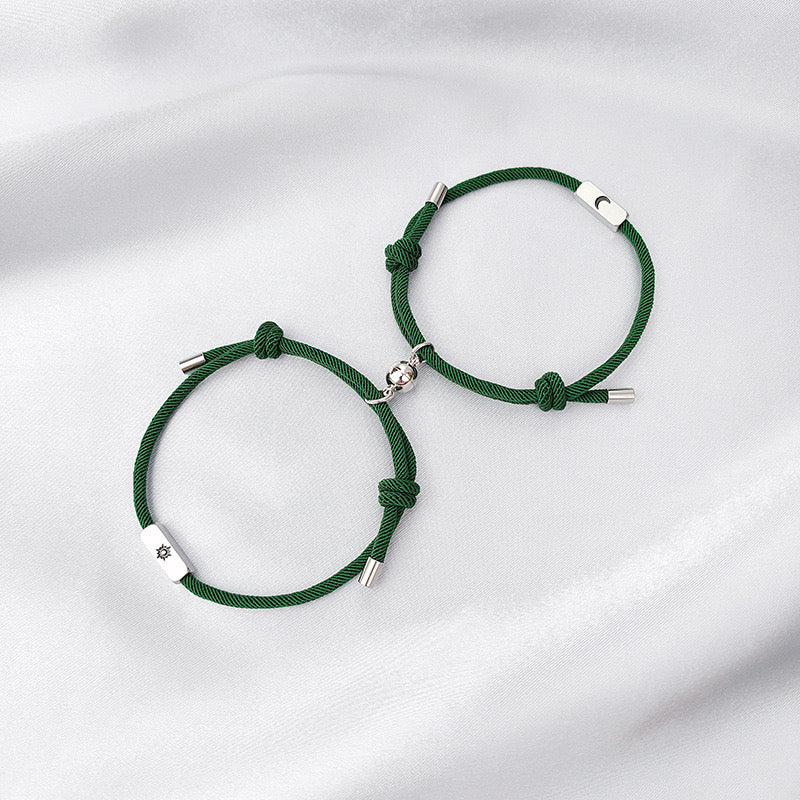 Lot de 2 Bracelets D'amitié Cordon Réglable - Lune Soleil - BFF - Best Friends Forever - Pendentif Aimanté Boule - Amoureux Couple Amitié