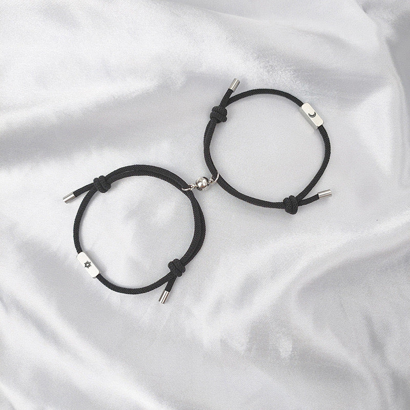 Lot de 2 Bracelets D'amitié Cordon Réglable - Lune Soleil - BFF - Best Friends Forever - Pendentif Aimanté Boule - Amoureux Couple Amitié