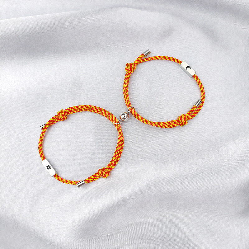 Lot de 2 Bracelets D'amitié Cordon Réglable - Lune Soleil - BFF - Best Friends Forever - Pendentif Aimanté Boule - Amoureux Couple