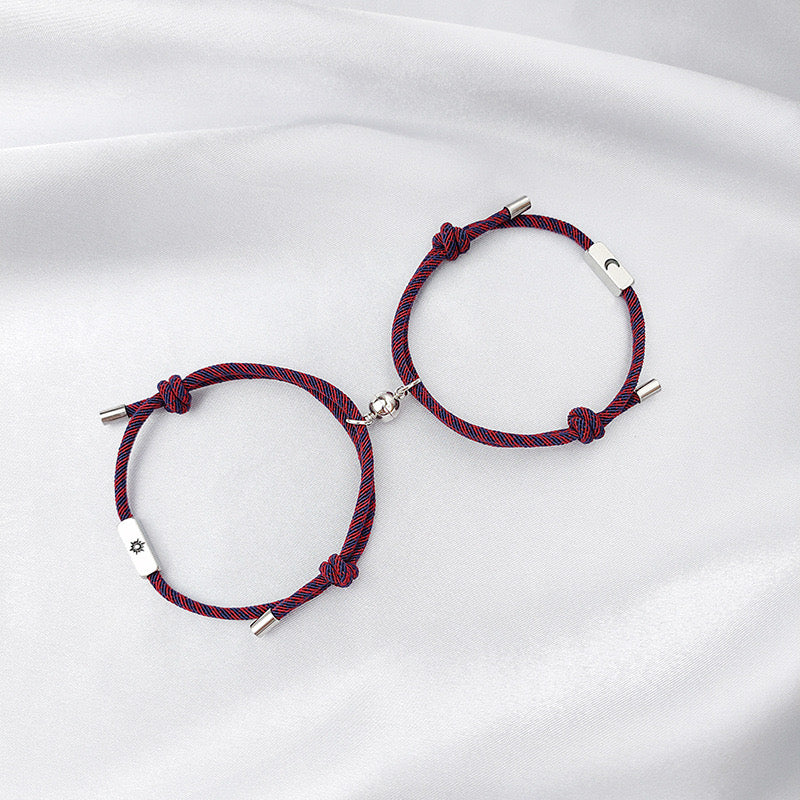 Lot de 2 Bracelets D'amitié Cordon Réglable - Lune Soleil - BFF - Best Friends Forever - Pendentif Aimanté Boule - Amoureux Couple