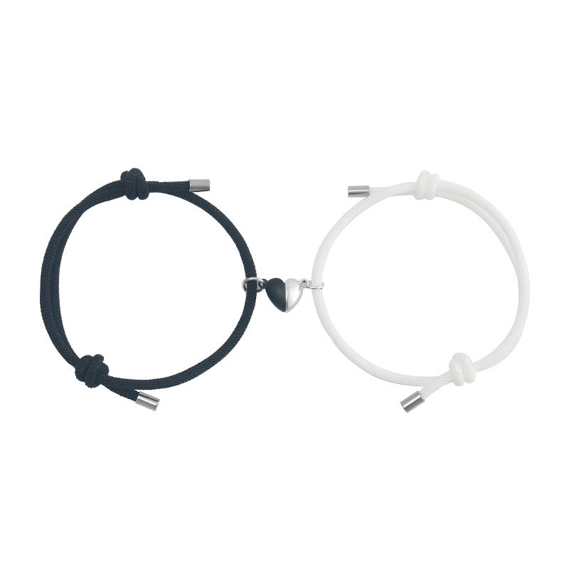 Set mit 2 verstellbaren Freundschaftsarmbändern aus Kordel, beste Freunde – BFF, beste Freunde – ausgefallen – magnetischer Herzanhänger – Verliebte – Paar