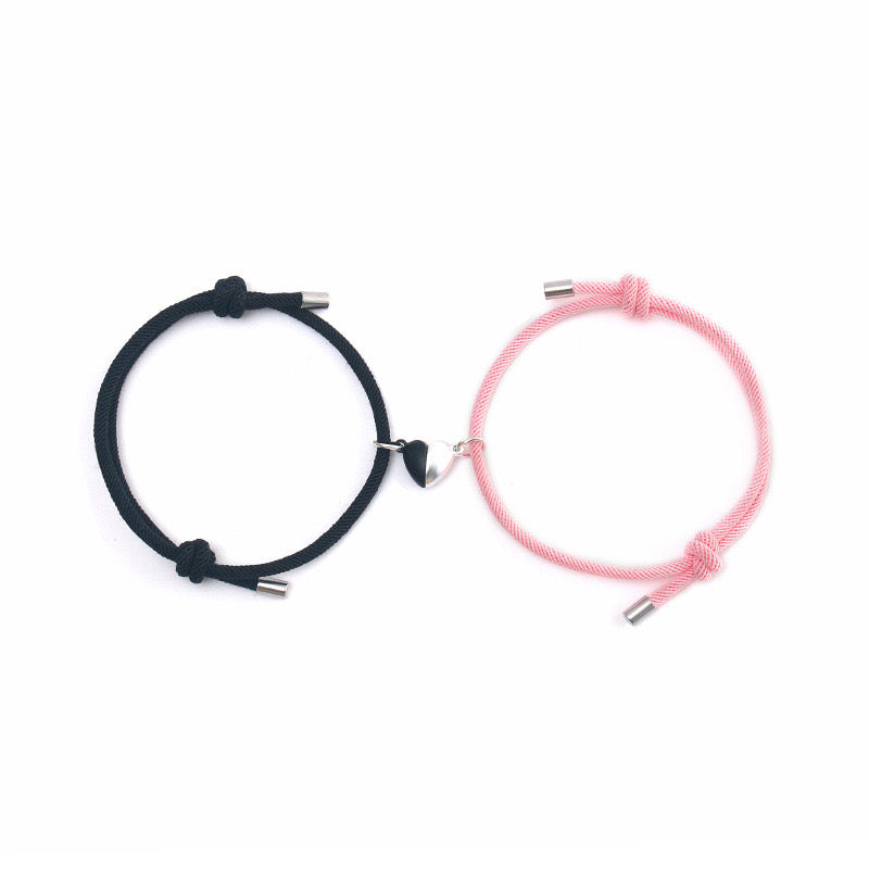 Set mit 2 verstellbaren Freundschaftsarmbändern aus Kordel, beste Freunde – BFF, beste Freunde – ausgefallen – magnetischer Herzanhänger – Verliebte – Paar
