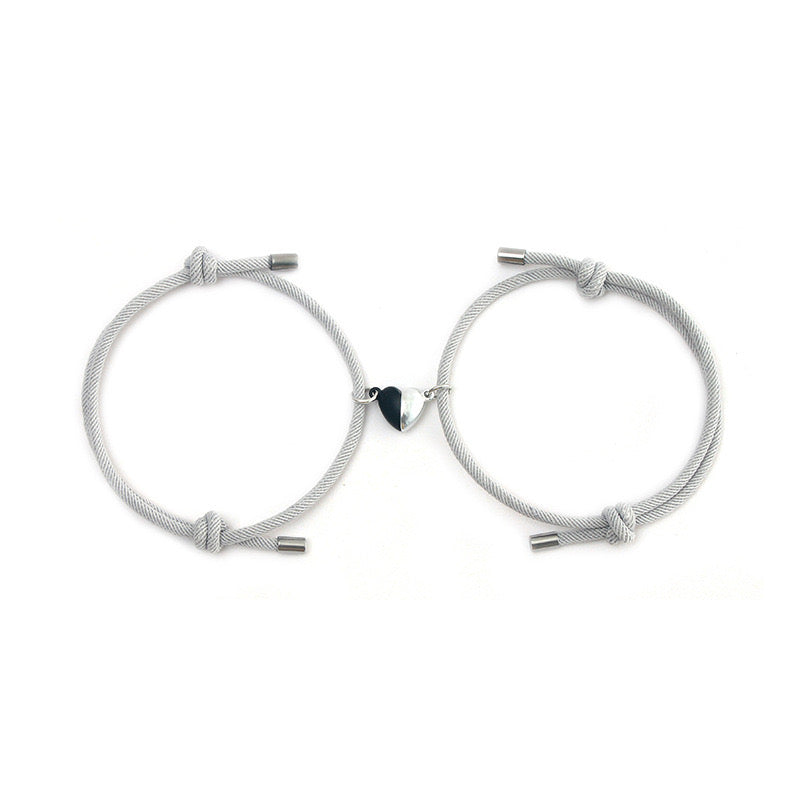 Set mit 2 verstellbaren Freundschaftsarmbändern aus Kordel, beste Freunde – BFF, beste Freunde – ausgefallen – magnetischer Herzanhänger – Verliebte – Paar