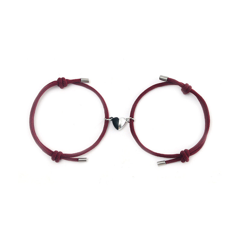 Set mit 2 verstellbaren Freundschaftsarmbändern aus Kordel, beste Freunde – BFF, beste Freunde – ausgefallen – magnetischer Herzanhänger – Verliebte – Paar