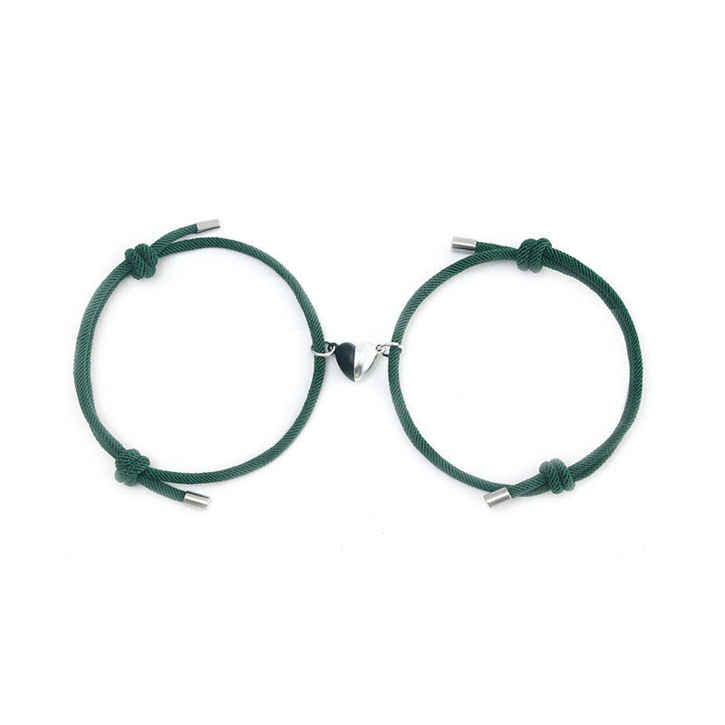 Set mit 2 verstellbaren Freundschaftsarmbändern aus Kordel, beste Freunde – BFF, beste Freunde – ausgefallen – magnetischer Herzanhänger – Verliebte – Paar