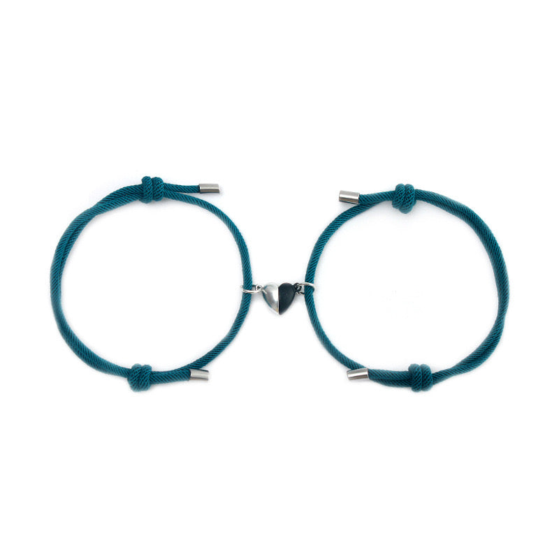 Set mit 2 verstellbaren Freundschaftsarmbändern aus Kordel, beste Freunde – BFF, beste Freunde – ausgefallen – magnetischer Herzanhänger – Verliebte – Paar