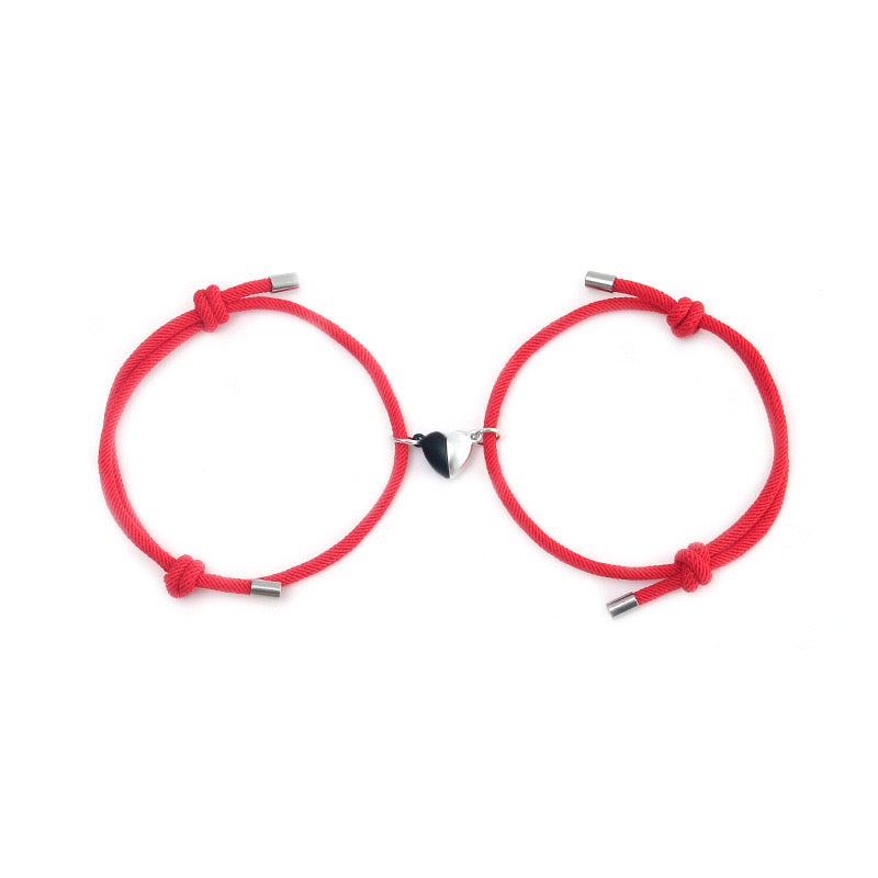 Set mit 2 verstellbaren Freundschaftsarmbändern aus Kordel, beste Freunde – BFF, beste Freunde – ausgefallen – magnetischer Herzanhänger – Verliebte – Paar