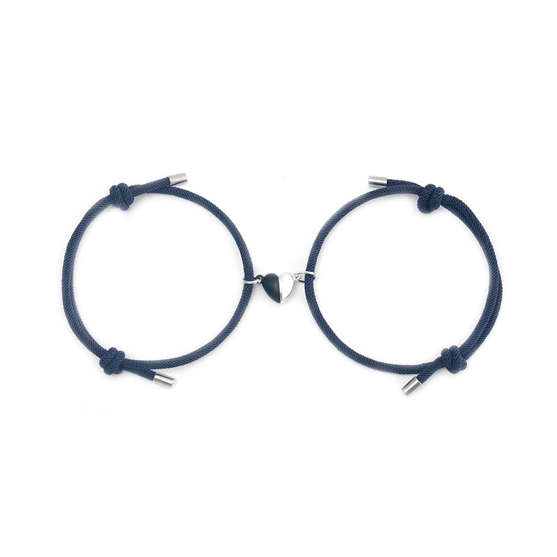 Set mit 2 verstellbaren Freundschaftsarmbändern aus Kordel, beste Freunde – BFF, beste Freunde – ausgefallen – magnetischer Herzanhänger – Verliebte – Paar