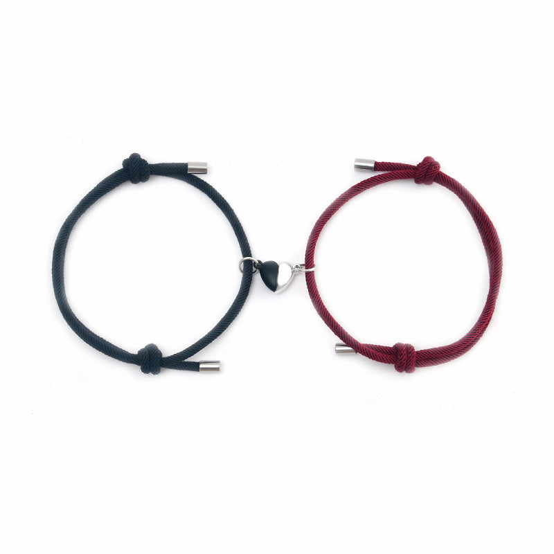 Set mit 2 verstellbaren Freundschaftsarmbändern aus Kordel, beste Freunde – BFF, beste Freunde – ausgefallen – magnetischer Herzanhänger – Verliebte – Paar
