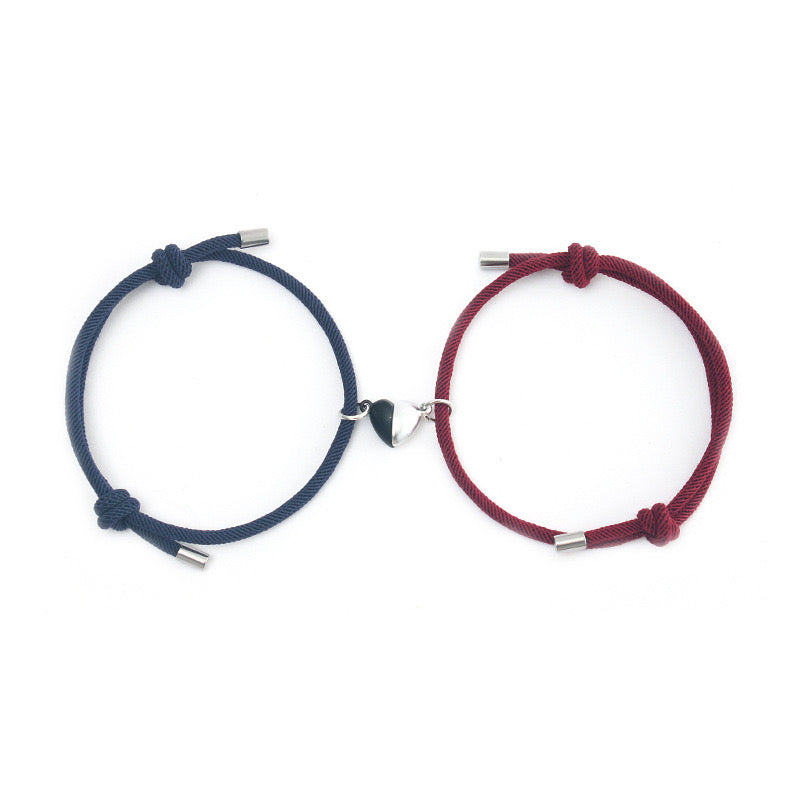 Set mit 2 verstellbaren Freundschaftsarmbändern aus Kordel, beste Freunde – BFF, beste Freunde – ausgefallen – magnetischer Herzanhänger – Verliebte – Paar