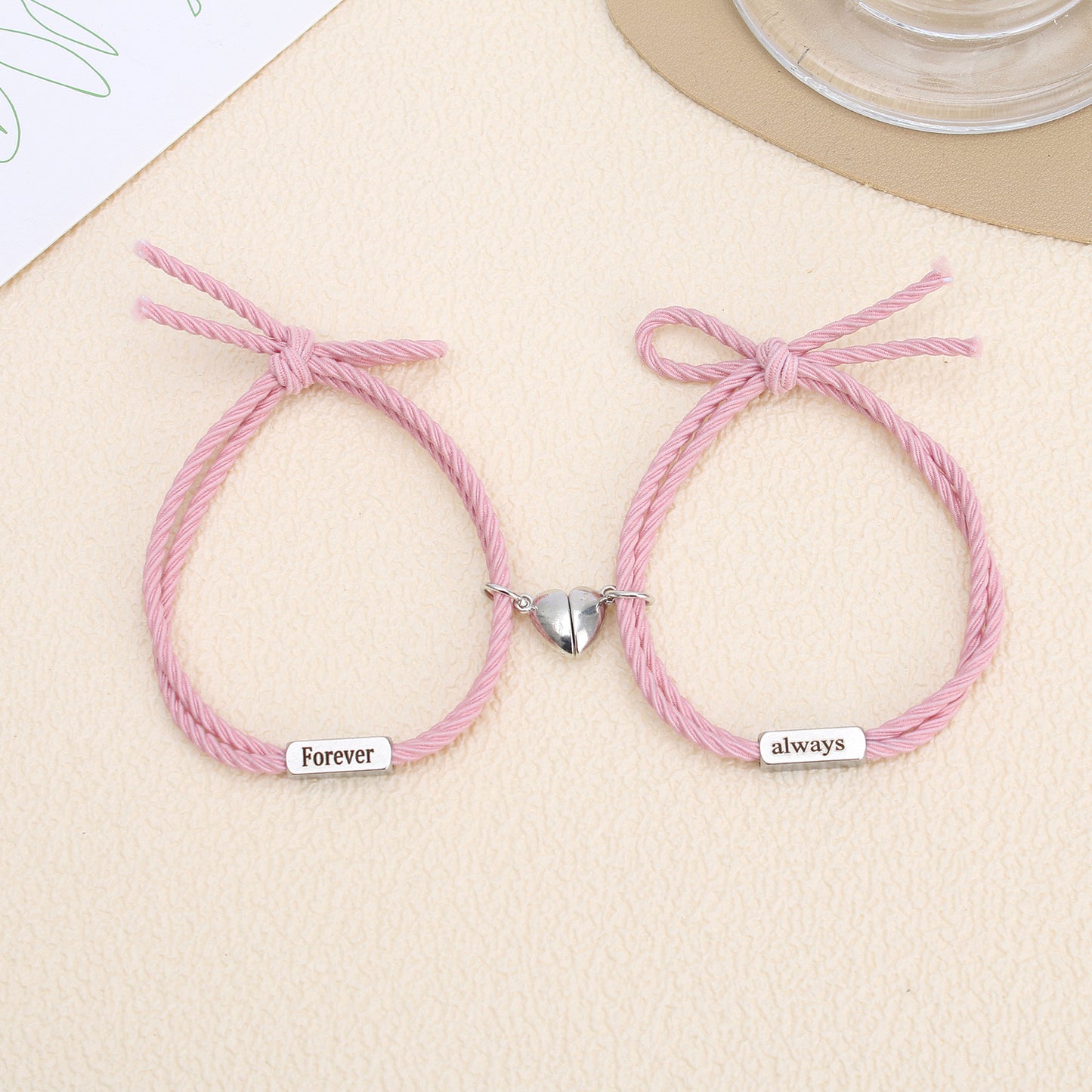 CHILD - Set of 2 Forever Always Elastic Friendship Cord Bracelets - BFF Best Friends Forever - Fantasy - Magnetic Pendant
