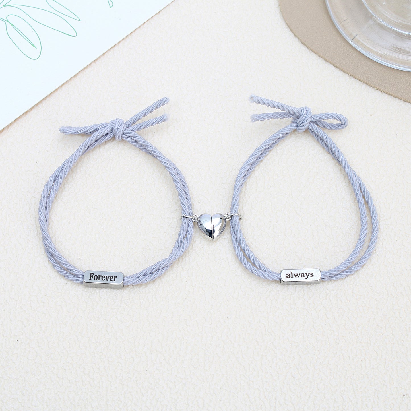 CHILD - Set of 2 Forever Always Elastic Friendship Cord Bracelets - BFF Best Friends Forever - Fantasy - Magnetic Pendant