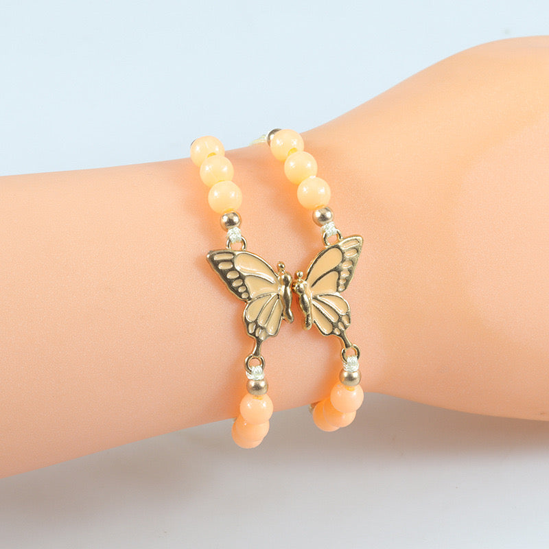 CHILD - Set of 2 Adjustable Butterfly Friendship Cord Bracelets - BFF Best Friends Forever - Fantasy - Pendant