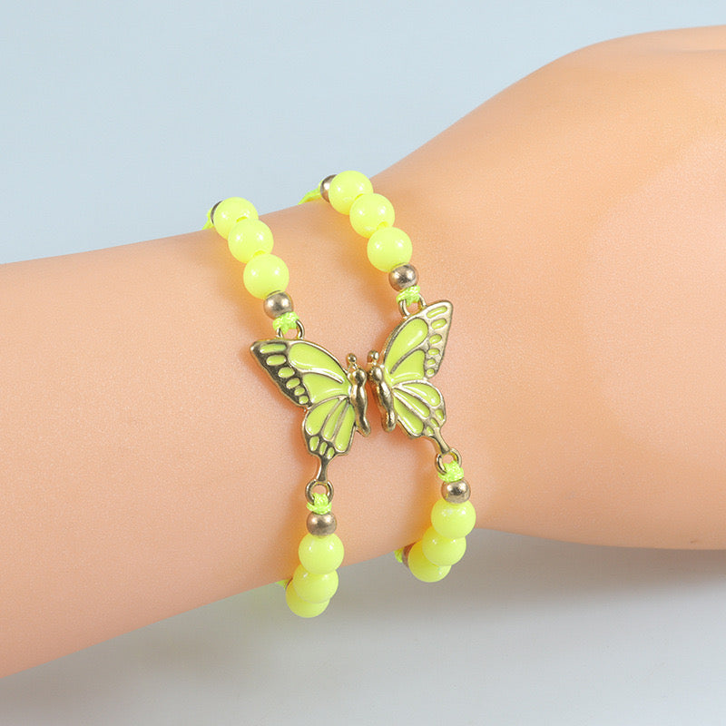 CHILD - Set of 2 Adjustable Butterfly Friendship Cord Bracelets - BFF Best Friends Forever - Fantasy - Pendant