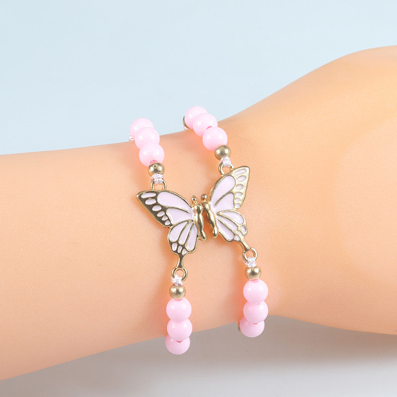 CHILD - Set of 2 Adjustable Butterfly Friendship Cord Bracelets - BFF Best Friends Forever - Fantasy - Pendant