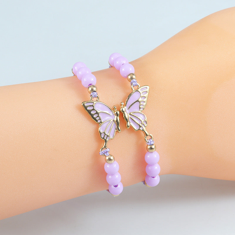 CHILD - Set of 2 Adjustable Butterfly Friendship Cord Bracelets - BFF Best Friends Forever - Fantasy - Pendant