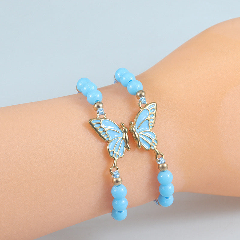 CHILD - Set of 2 Adjustable Butterfly Friendship Cord Bracelets - BFF Best Friends Forever - Fantasy - Pendant