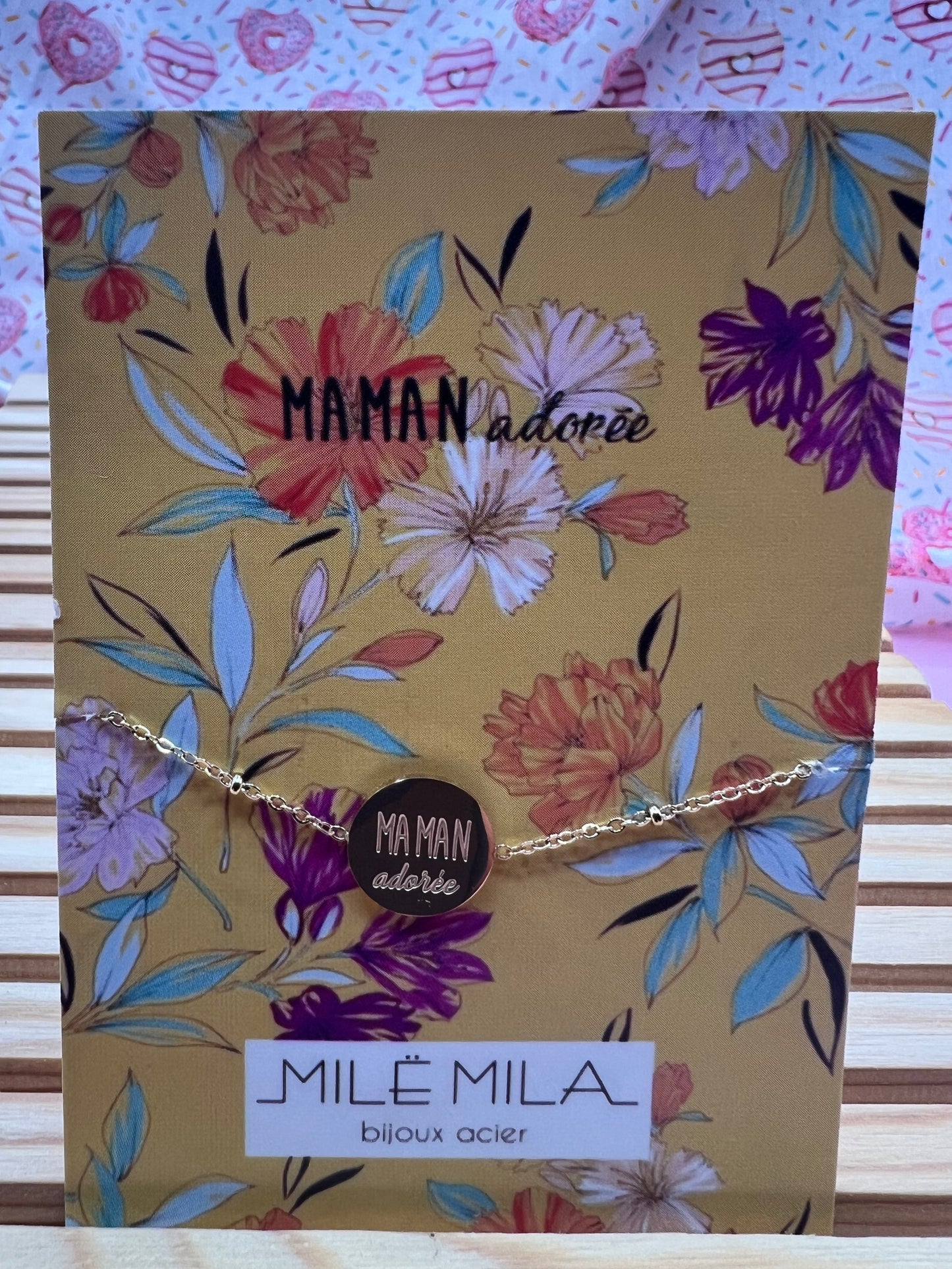 Bracelet Message avec Carte - Acier Inoxydable - Maman Amour Adoré Cool Chérie - Doré