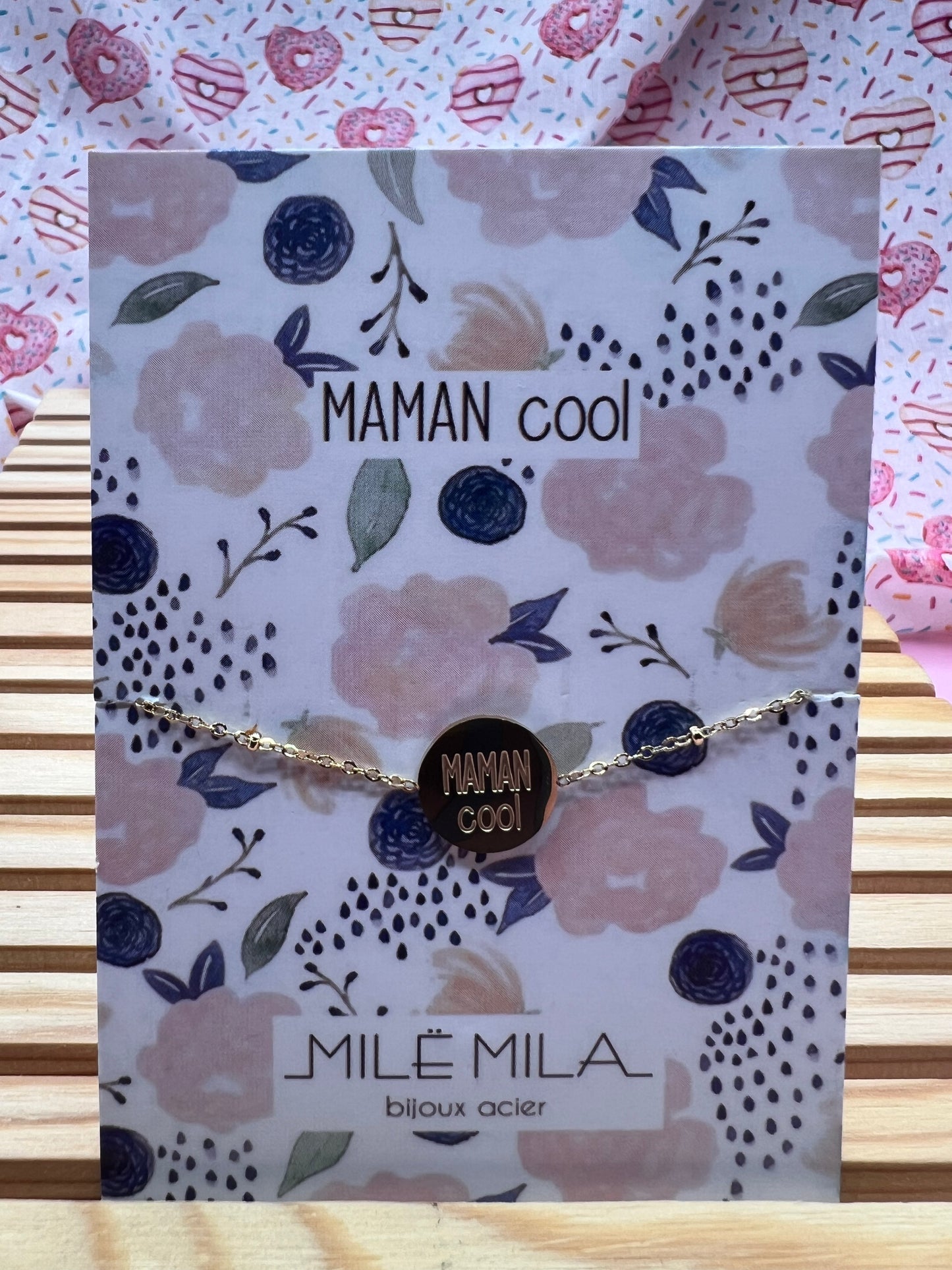 Bracelet Message avec Carte - Acier Inoxydable - Maman Amour Adoré Cool Chérie - Doré