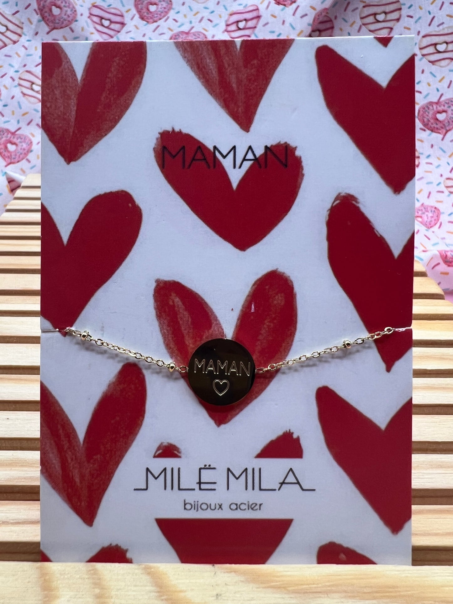 Bracelet Message avec Carte - Acier Inoxydable - Maman Amour Adoré Cool Chérie - Doré