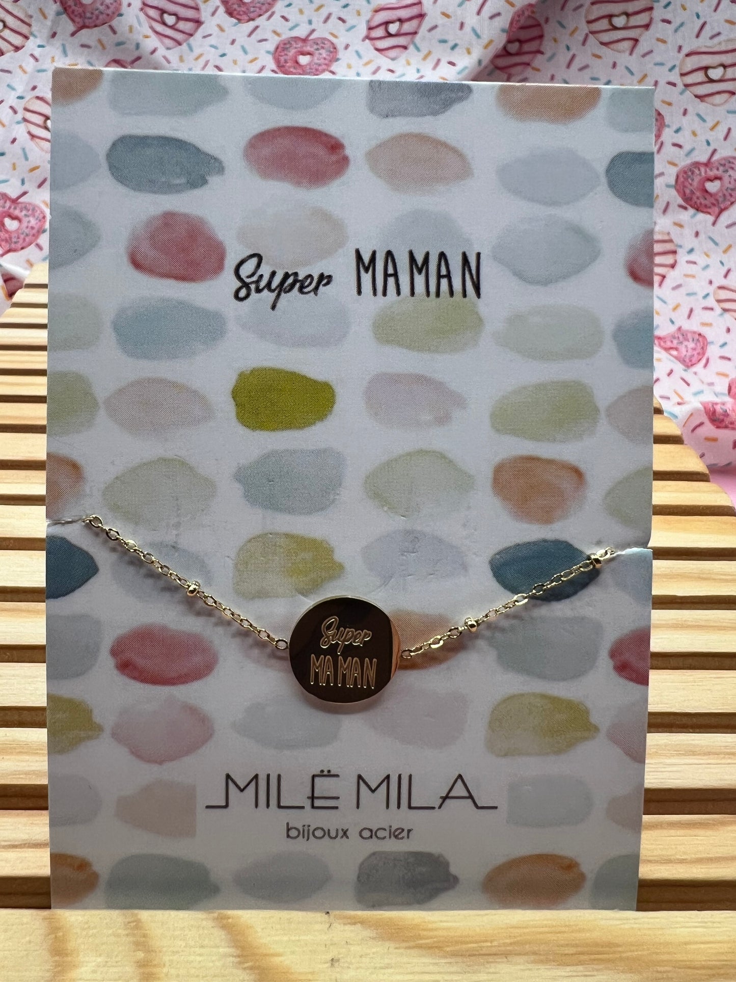 Bracelet Message avec Carte - Acier Inoxydable - Maman Amour Adoré Cool Chérie - Doré