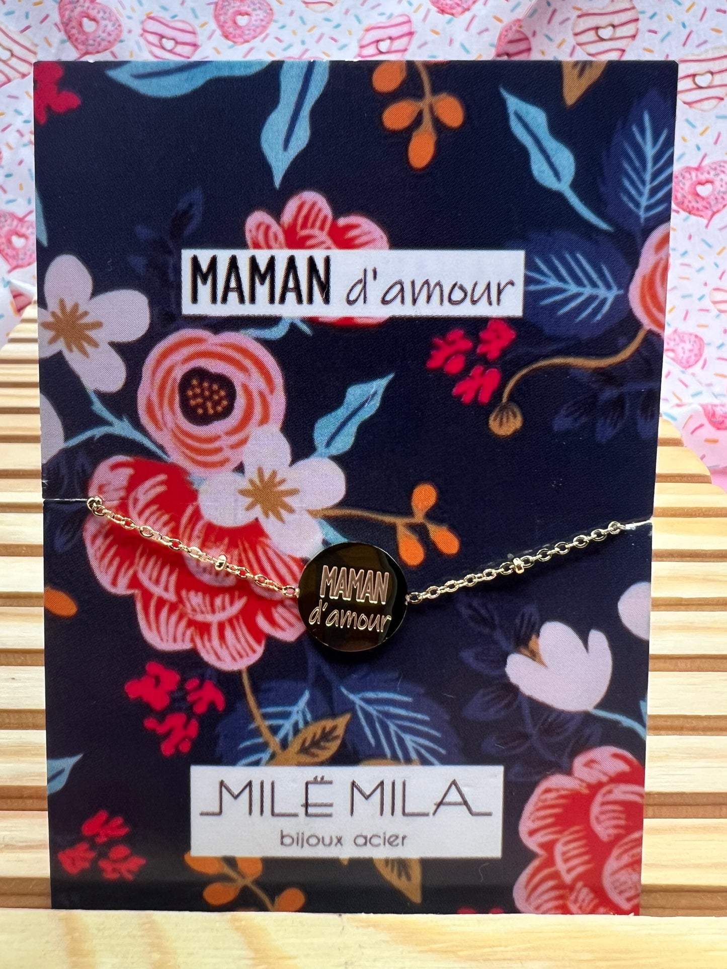 Bracelet Message avec Carte - Acier Inoxydable - Maman Amour Adoré Cool Chérie - Doré