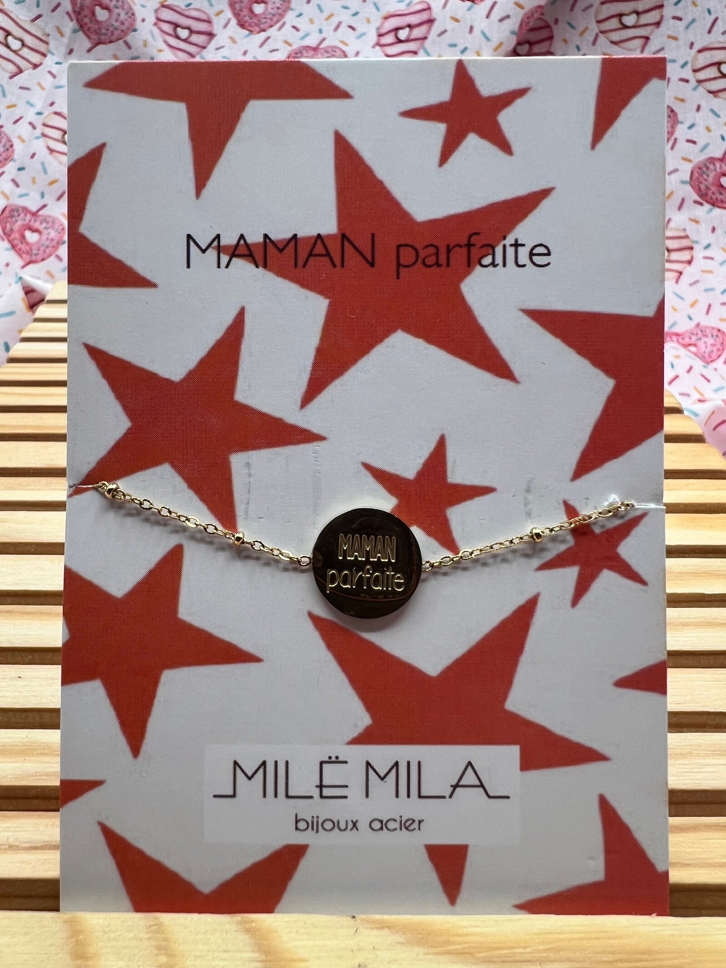 Bracelet Message avec Carte - Acier Inoxydable - Maman Amour Adoré Cool Chérie - Doré