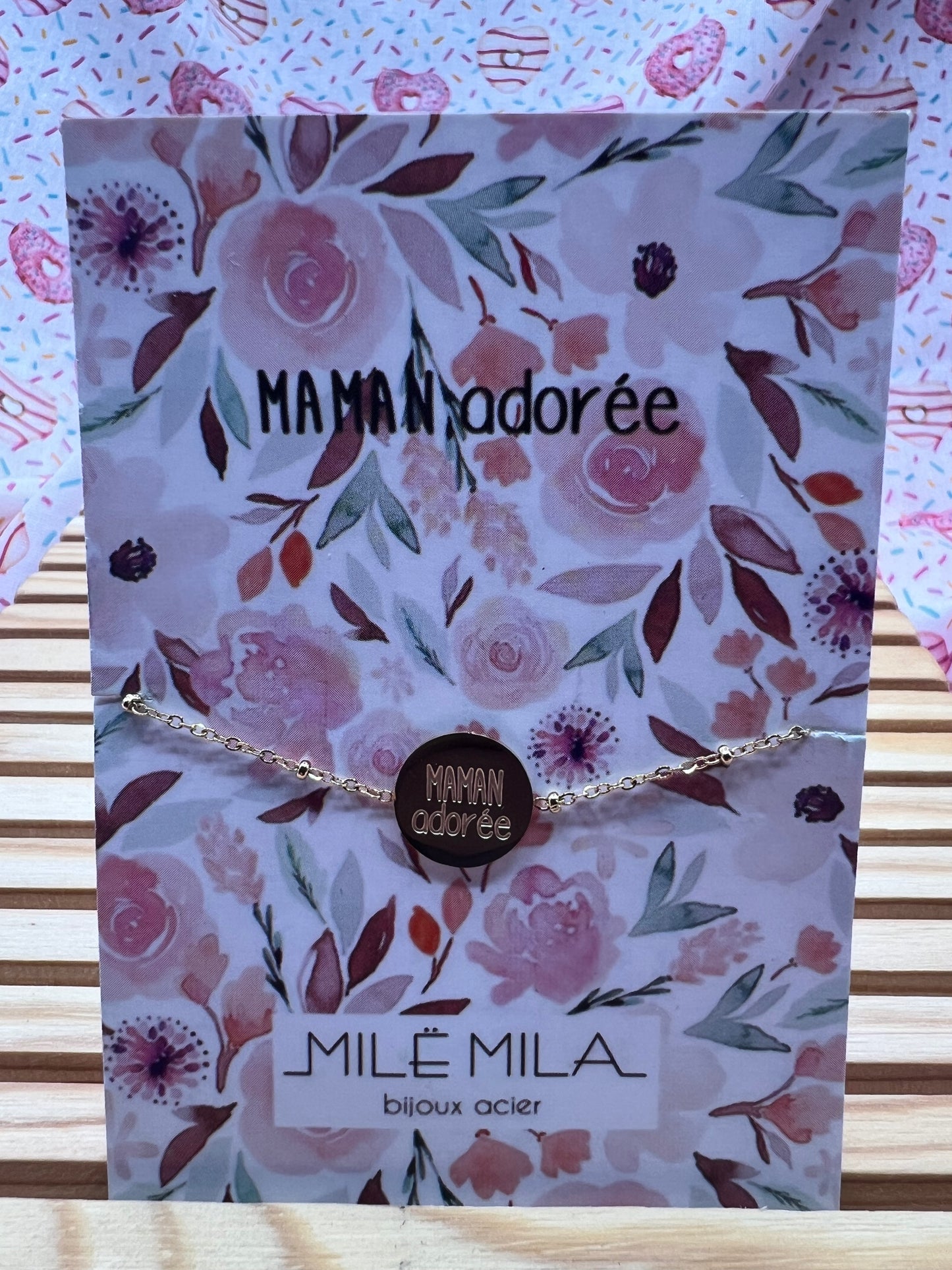 Bracelet Message avec Carte - Acier Inoxydable - Maman Amour Adoré Cool Chérie - Doré