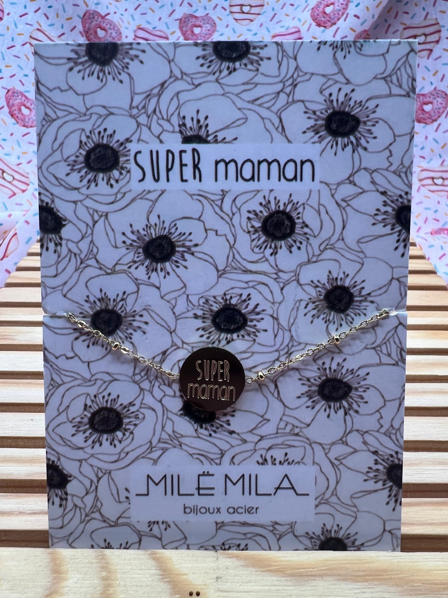 Bracelet Message avec Carte - Acier Inoxydable - Maman Amour Adoré Cool Chérie - Doré