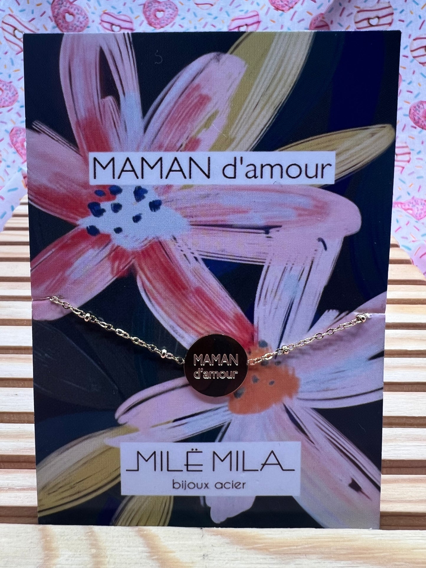 Bracelet Message avec Carte - Acier Inoxydable - Maman Amour Adoré Cool Chérie - Doré