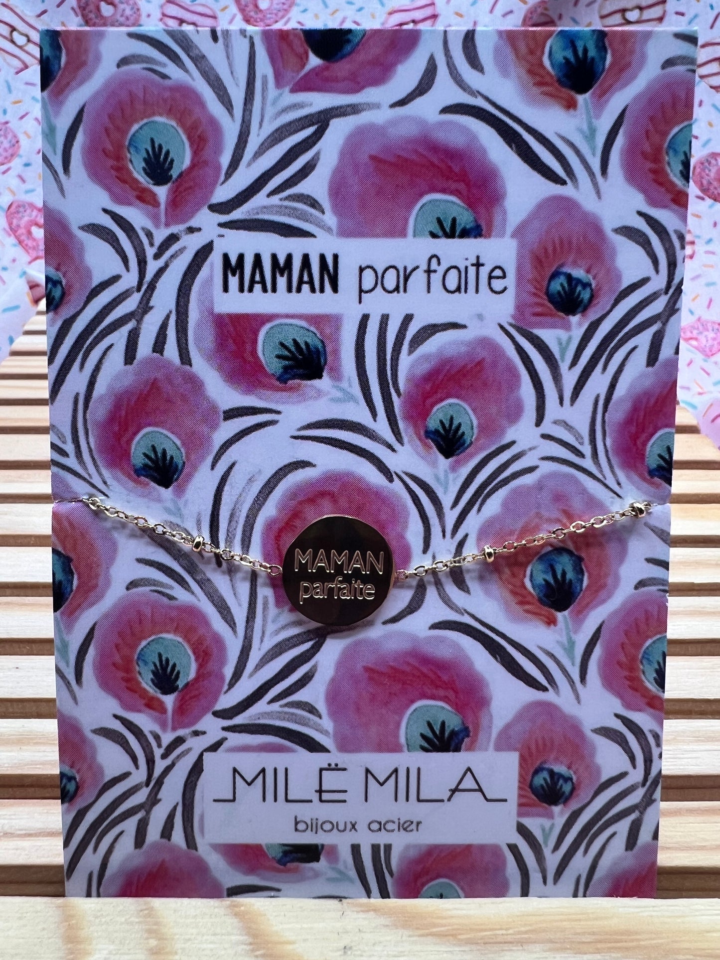 Bracelet Message avec Carte - Acier Inoxydable - Maman Amour Adoré Cool Chérie - Doré