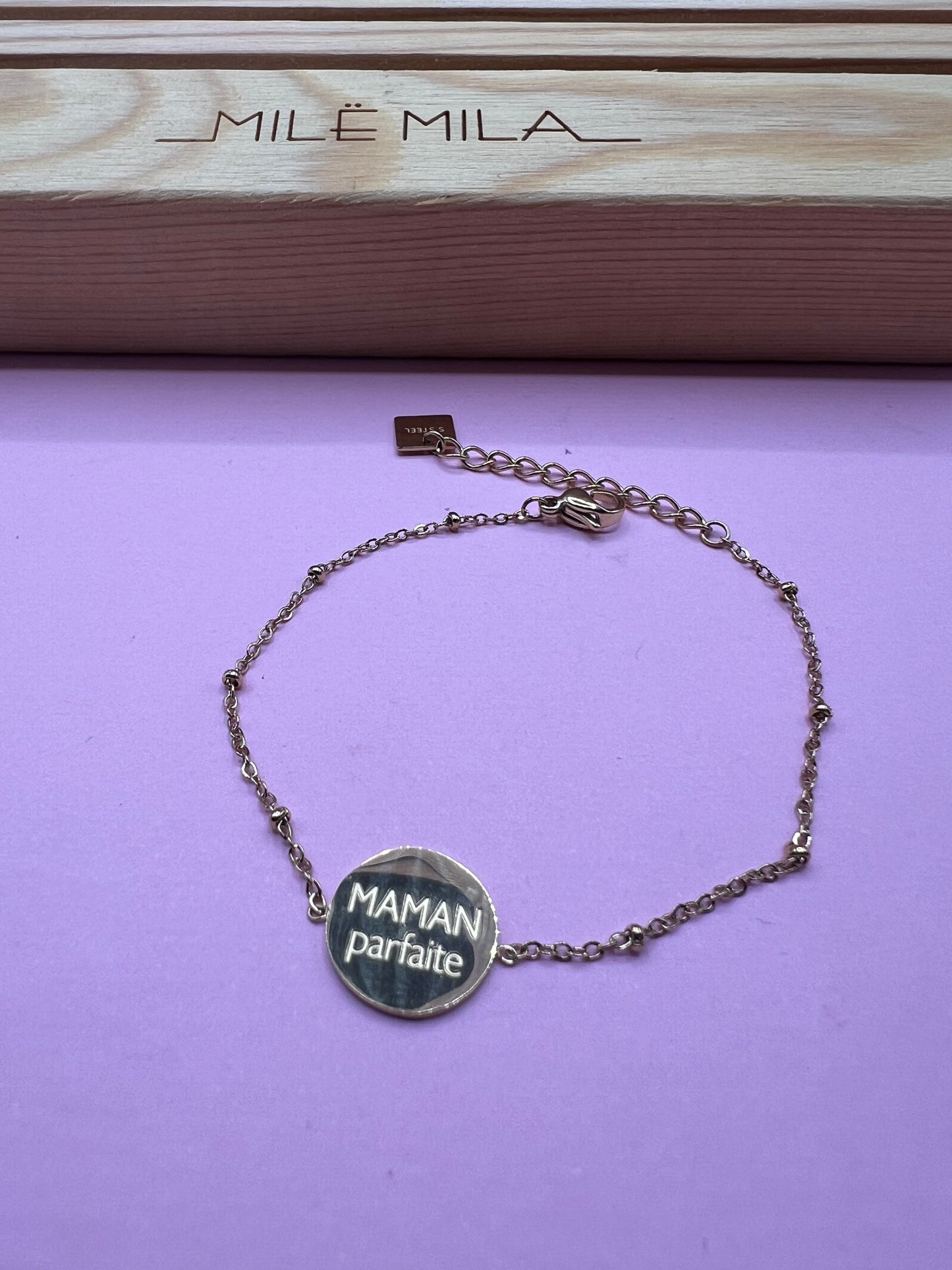 Bracelet Message avec Carte - Acier Inoxydable - Maman Amour Adoré Cool Chérie - Doré