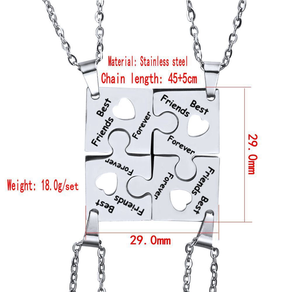Lot de 4 Colliers D'amitié - Puzzle Coeur - BFF - Best Friends Forever - Amitié - Pendentif et Chaine Argenté