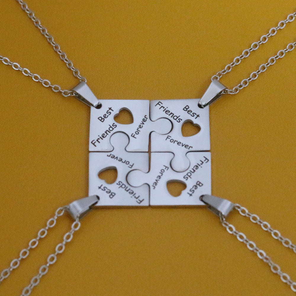 Lot de 4 Colliers D'amitié - Puzzle Coeur - BFF - Best Friends Forever - Amitié - Pendentif et Chaine Argenté