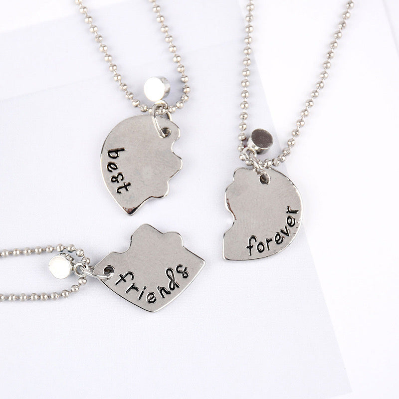 Lot de 3 Colliers D'amitié - Coeur Puzzle - BFF - Best Friends Forever - Pendentif Argenté ou Coloré - Strass - Amitié
