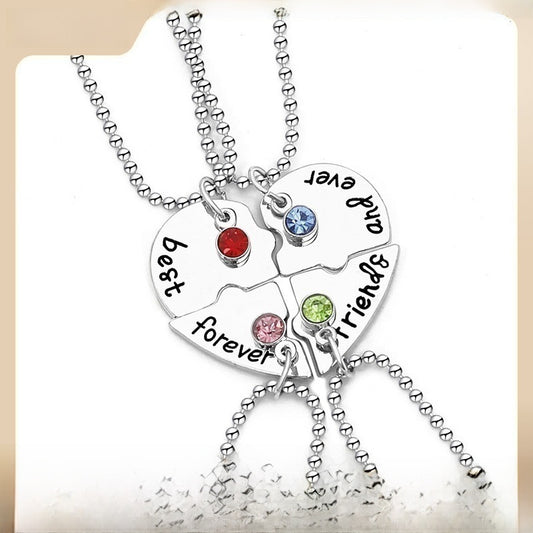 Lot de 4 Colliers D'amitié - Coeur - BFF - Best Friends Forever - Fantaisie - Pendentif et Chaine Argenté - Strass - Amitié