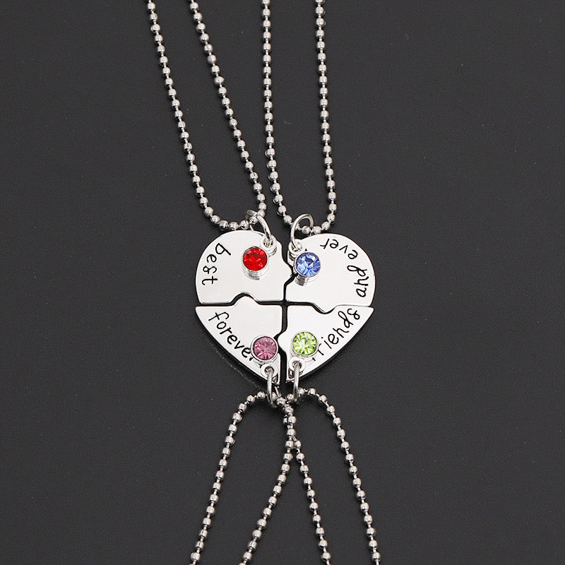 Lot de 4 Colliers D'amitié - Coeur - BFF - Best Friends Forever - Fantaisie - Pendentif et Chaine Argenté - Strass - Amitié