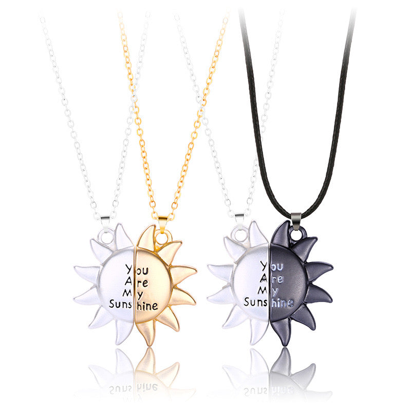Set of 2 Chains Friendship Necklaces Sun You Are My Sunshine - BFF Best Friends Forever - Fantasy - Magnetized Couple Lovers Pendant