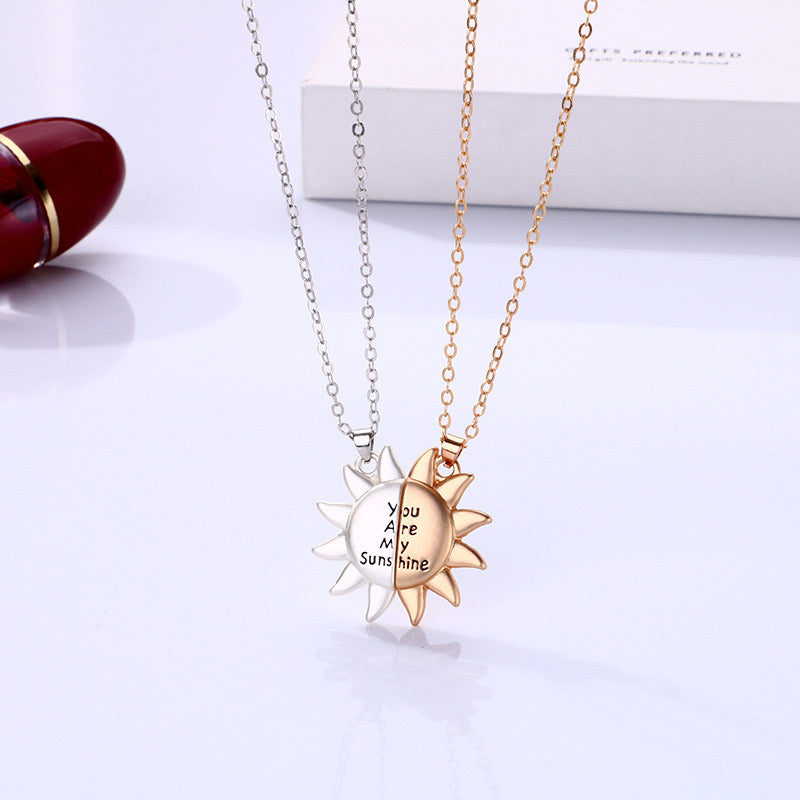 Set of 2 Chains Friendship Necklaces Sun You Are My Sunshine - BFF Best Friends Forever - Fantasy - Magnetized Couple Lovers Pendant