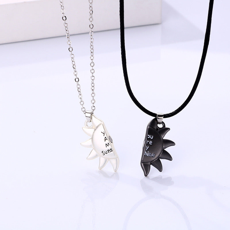 Set of 2 Chains Friendship Necklaces Sun You Are My Sunshine - BFF Best Friends Forever - Fantasy - Magnetized Couple Lovers Pendant