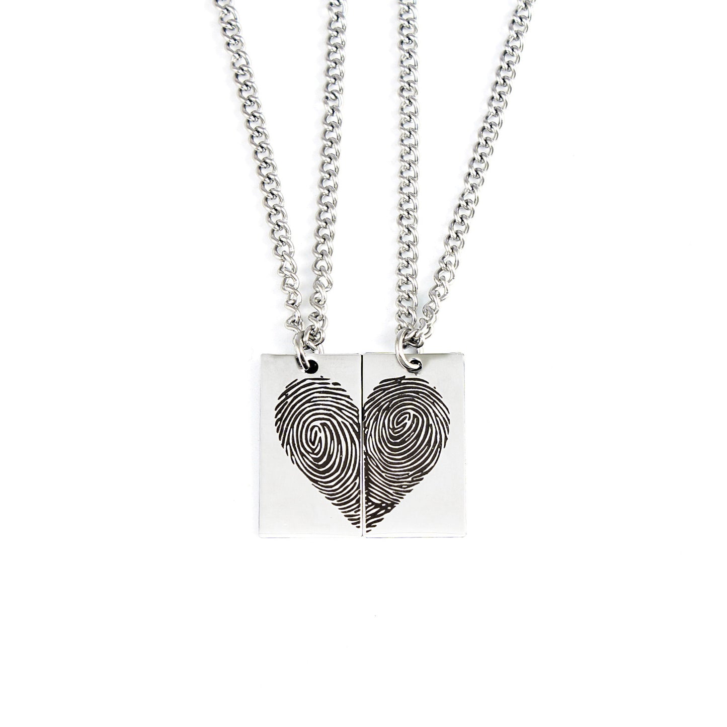 Lot de 2 Colliers D'amitié - Coeur Empreinte de Doigts - BFF - Best Friends Forever - Amoureux Couple Amitié - Acier Inoxydable