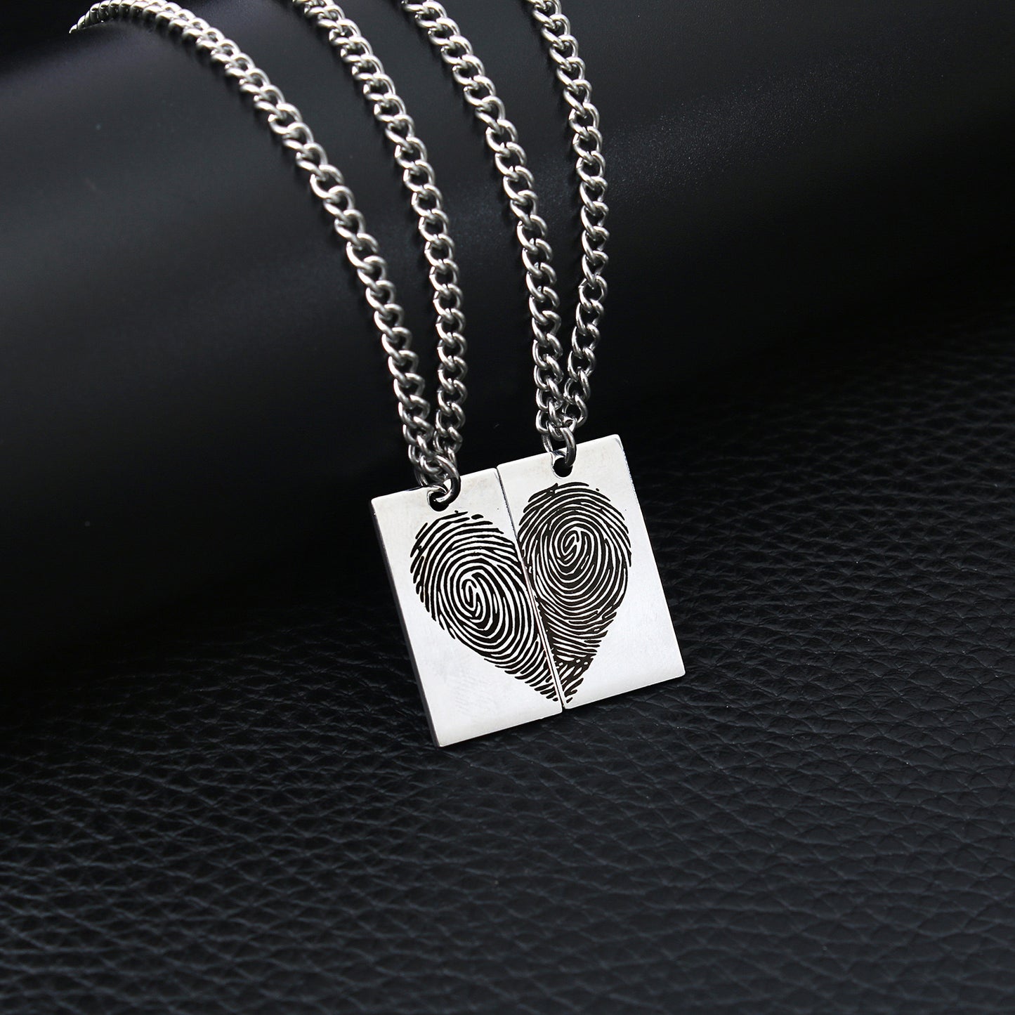 Lot de 2 Colliers D'amitié - Coeur Empreinte de Doigts - BFF - Best Friends Forever - Amoureux Couple Amitié - Acier Inoxydable