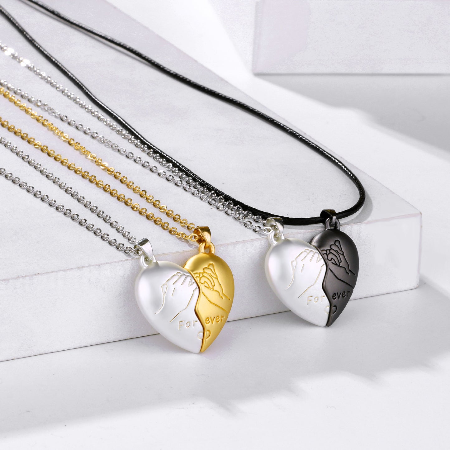 Lot de 2 Colliers D'amitié Aimanté - Main Petit Doigt Lié Coeur - BFF - Best Friends Forever - Pendentif Aimanté -Amoureux Couple Amitié